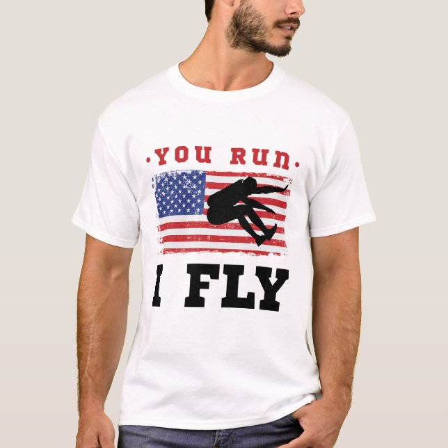 Long Jump American Flag, die du läufst. T-Shirt (Vorderseite)