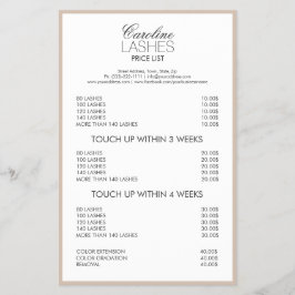Long Lash Extensions Cream Borded Price List Flyer