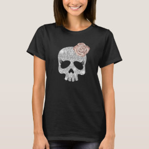 Long Lash Silver Glitzer Skull Beauty Rose Blume T-Shirt