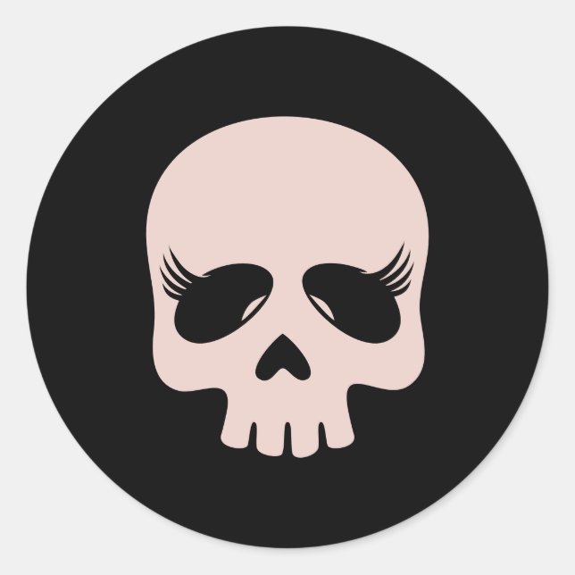 Long Lashes Schönheit Girl Skull Gothic Runder Aufkleber (Vorderseite)