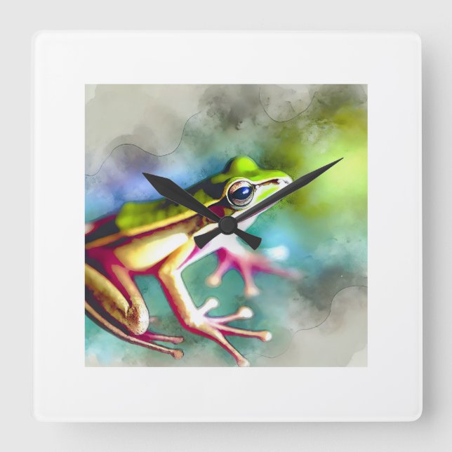 Long legged frog 100924AREF149 - Watercolor Quadratische Wanduhr (Vorderseite)