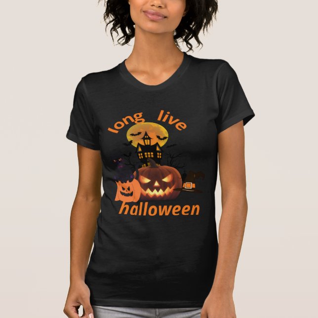Long Live Black Cat Funny Halloween Pumpkin Comfor T-Shirt (Vorderseite)