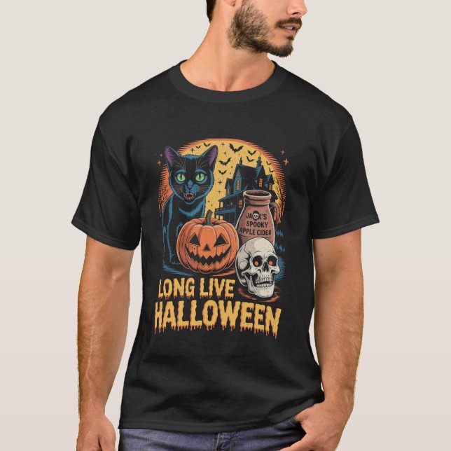 Long Live Halloween Funny Pumpkin Halloween Black  T-Shirt (Vorderseite)
