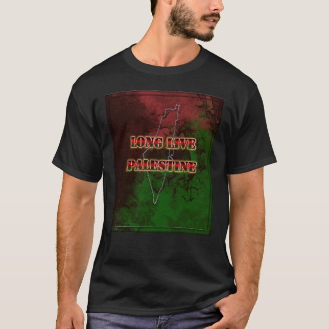 Long Live Palestina Karte mit Flaggenfarben T-Shirt (Vorderseite)