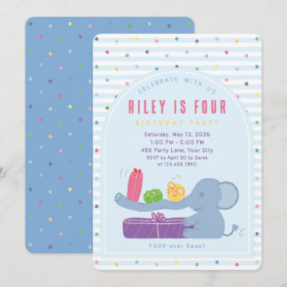 Long-Nosed Elephant & Gifts Birthday Invitation Einladung