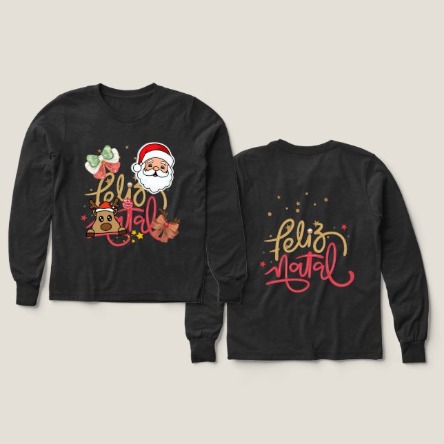 Long sleeved cute t-shirt with fancy christmas  (Design Vorder- & Rückseite)
