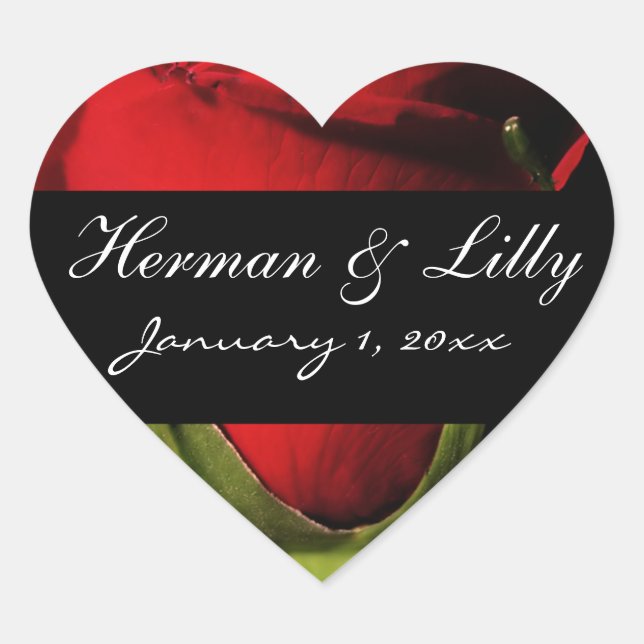 Long Stem Rote Rose Personalisiert Wedding Herz-Aufkleber (Vorderseite)