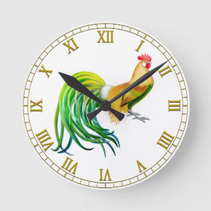 Long Tailed Phoenix Rooster Wall Clock Runde Wanduhr