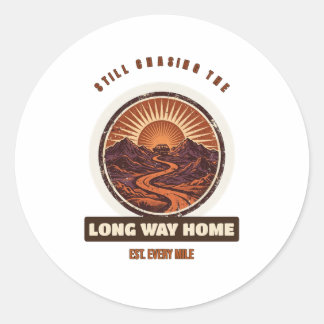 Long Way Home Retro Abzeichen für Reisende Runder Aufkleber