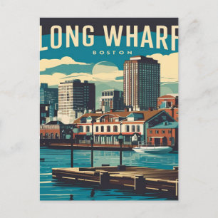 Long Wharf Boston Vintag Postkarte