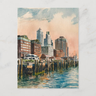 Long Wharf Boston Vintage Aquarellmalerei Postkarte