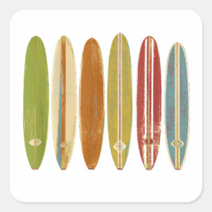 Longboard Surfboards im Vintage Retro Stil Surfen Quadratischer Aufkleber