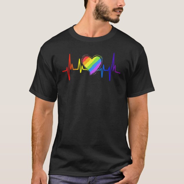 Longbt Gay Pride Heartbeat Lesbian Gay Transg T-Shirt (Vorderseite)