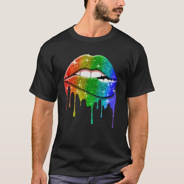 Longbt Rainbow Lips Pride Gay Homosexuell Lesbisch T-Shirt (Vorderseite)