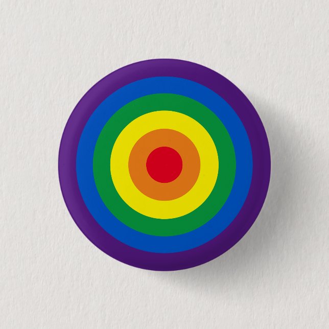 Longbt Regenbogenstreifen, Bullseye Gay Pride Fahn Button (Vorderseite)