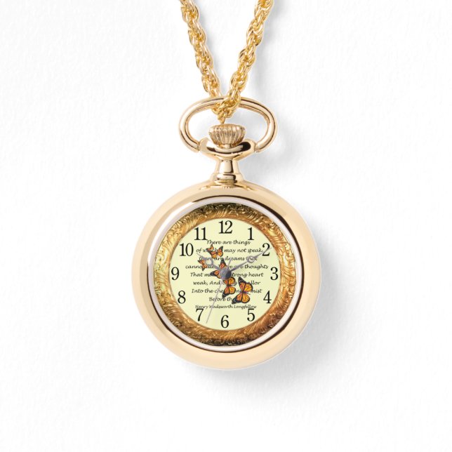 Longfellow ~ Monarchschmetterlinge ~ Goldener Ring Armbanduhr (Vorderseite)