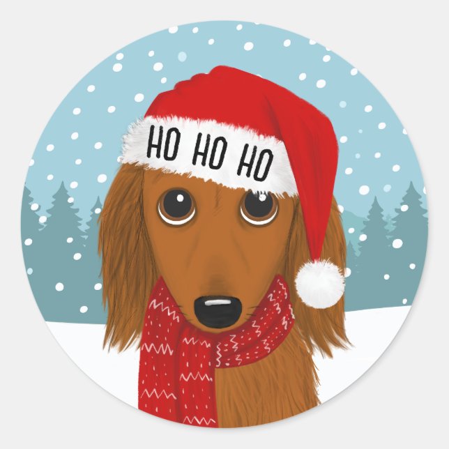 Longhaired Dachshund Santa Christmas Dog Custom Runder Aufkleber (Vorderseite)
