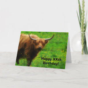 Longhaired Highland Cow with Long Horns Karte