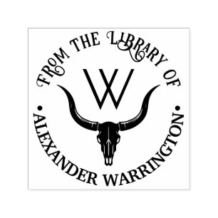 Longhorn Bull Cow Skull Library Name Initial Permastempel