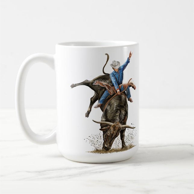 Longhorn Bull Rider Rodeo Power Western Art Kaffeetasse (Links)
