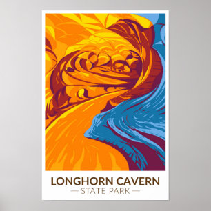 Longhorn Cavern Staat Park Texas Vintag Poster