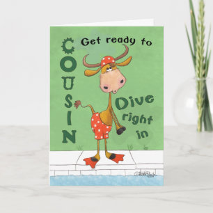 Longhorn Cow Diver Birthday for Cousin Karte
