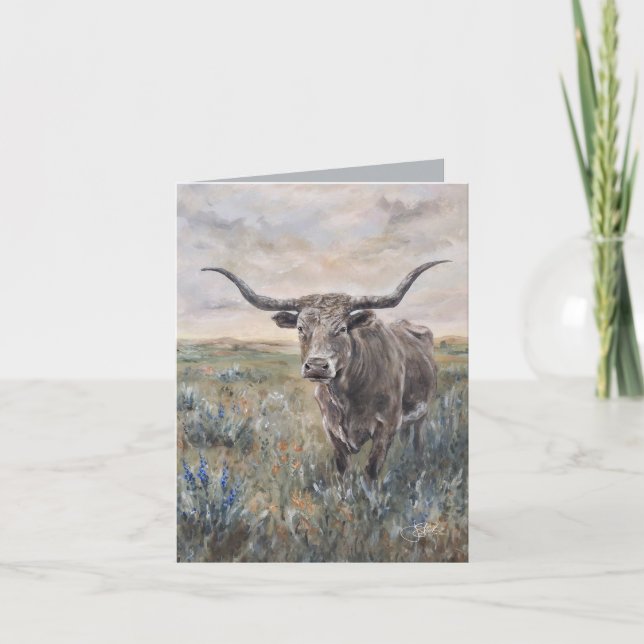 "Longhorn" handbemalt Karte (Vorderseite)