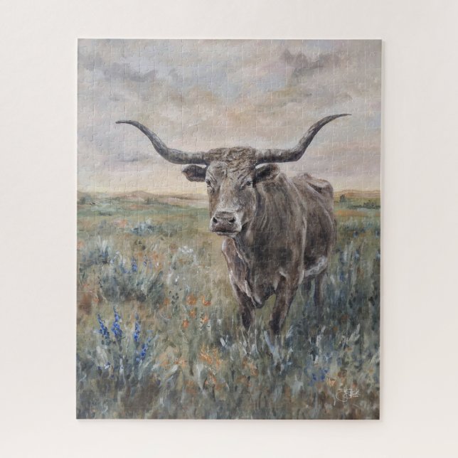 "Longhorn" handbemalt Puzzle (Vertikal)