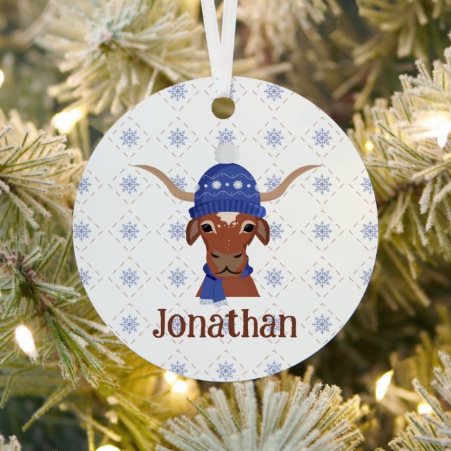 Longhorn in Periwinkle Ski Cap und Scarf Foto Ornament Aus Metall (InSitu)