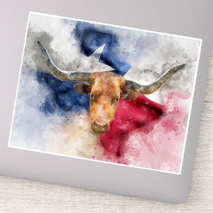 Longhorn Kuh mit Texas Flag Karte Wasserfarbe Aufkleber