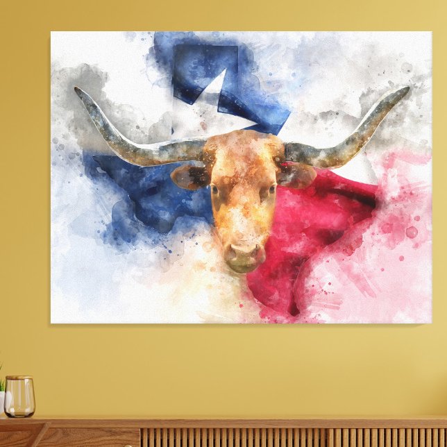 Longhorn Kuh mit Texas Flag Karte Wasserfarbe Fotodruck (Von Creator hochgeladen)