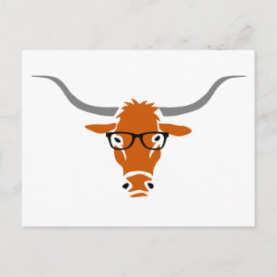 Longhorn mit Hipster-Brille Postkarte