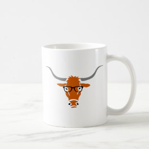 Longhorn mit Hipster-Gläsern Tasse