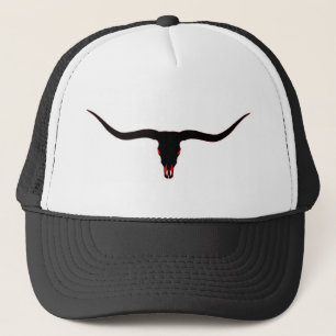 Longhorn-Schädel-Schwarzes und Rot Truckerkappe