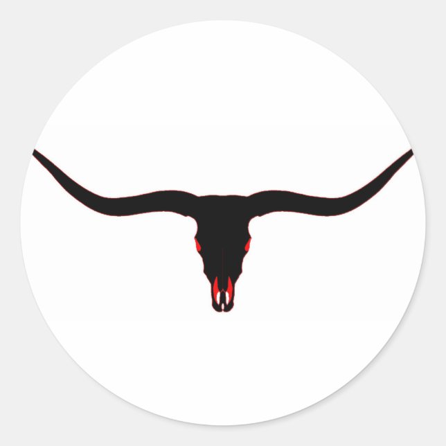 Longhorn Skull Black and Red Runder Aufkleber (Vorderseite)