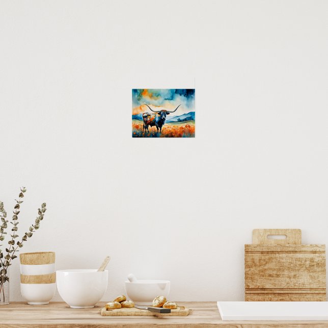 Longhorn Steer in a pasture Poster (Küche)