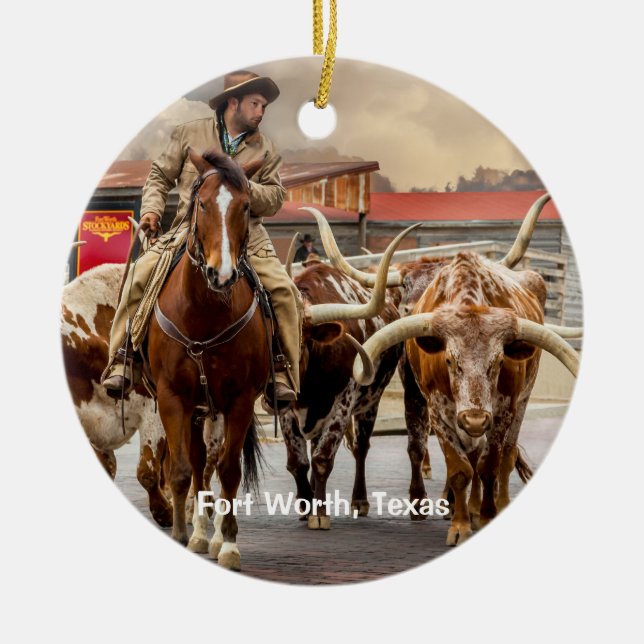Longhorns von Fort Worth, Texas Keramikornament (Vorne)