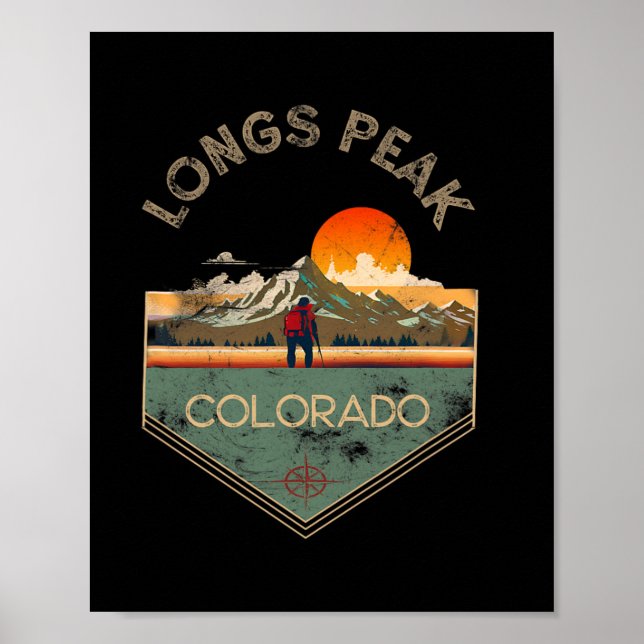 Longs Peak Retro Vintage Wanderbekleidung Longs Pe Poster (Vorne)