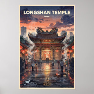 Longshan-Tempel Taipei Vintage-Reise Poster