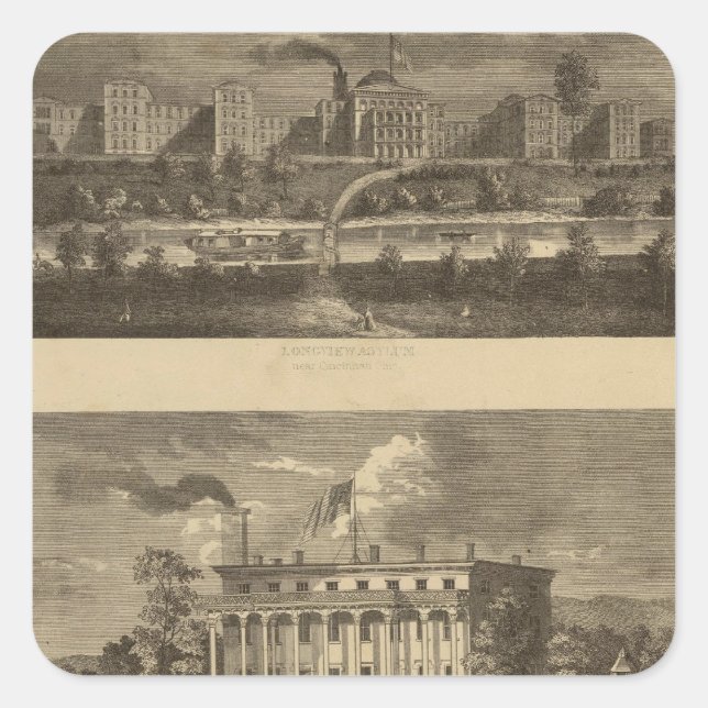 Longview Asylum, Ohio Quadratischer Aufkleber (Vorderseite)