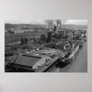 Longview, WA - Hafen-Ansicht von der Luft Poster