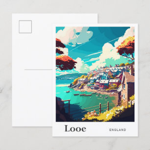 Looe England Kunst Vintage Reise Illustration Postkarte