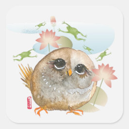 LOOK B4 U LEAP Aquarelluhu Quadratischer Aufkleber