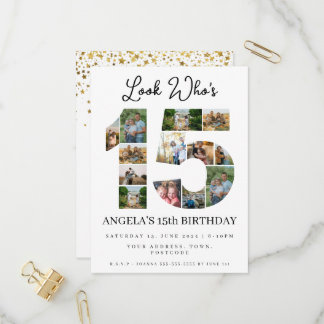 Look, der 15 Foto Montage-15-Geburtstag laden Einladungspostkarte
