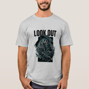 "Look Out" dunkle Gasmaske Grafik-T - Shirt