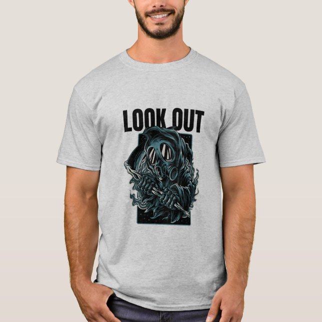 "Look Out" dunkle Gasmaske Grafik-T - Shirt (Vorderseite)