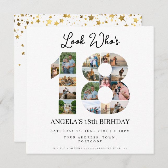 Look wer 18 Foto Collage Teenager Geburtstag Einladung (Vorne/Hinten)