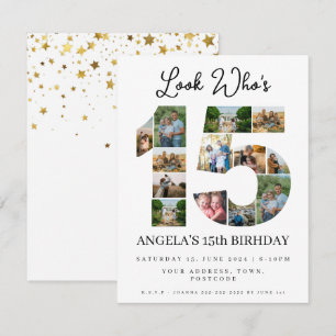 Look wer ist 15 Foto Collage quinceaneras Teenager Einladung