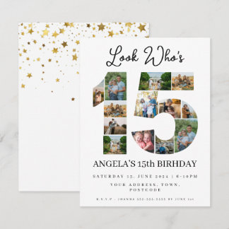 Look wer ist 15 Foto Collage quinceaneras Teenager Einladung