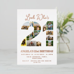 Look wer ist 21 Foto Collage Zeichen glücklichen G Folieneinladung